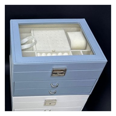 PACK4 CAJA ORGANIZADORA CELESTE ACERO PARA JOYERO 3 NIVELES RESISTENTE - 5