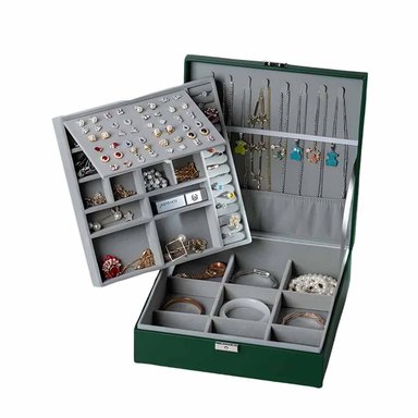 PACK6 CAJA ORGANIZADORA PORTATIL VERDE OSCURO PARA JOYERO 2 NIVELES LIGERA Y+REGALO STICKER - 2
