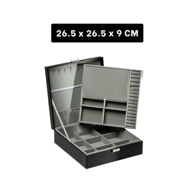 PACK6 CAJA ORGANIZADORA COMPACTA NEGRO PARA JOYERO 2 NIVELES INTERIORES COMODA Y+PAPEL REGALO - 4
