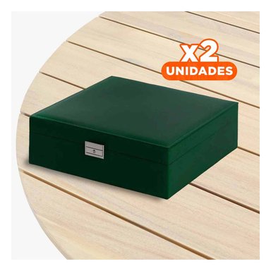 PACK2 CONTENEDOR COMPACTO VERDE OSCURO PARA JOYERO 2 NIVELES COMODO UTIL Y+REGALO STICKER - 1