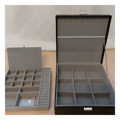 ORGANIZADOR PORTATIL NEGRO PARA JOYERO 2 NIVELES INTERIORES LIGERO Y PRACTICO Y+LIGAS REGALO - 2
