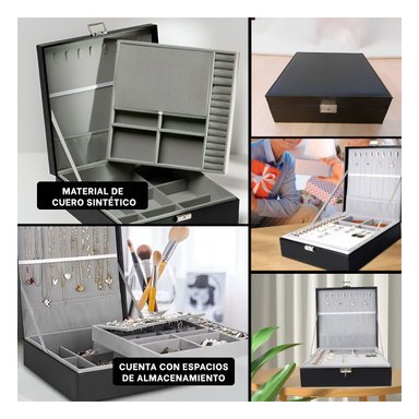 ORGANIZADOR PORTATIL NEGRO PARA JOYERO 2 NIVELES INTERIORES LIGERO Y PRACTICO Y+LIGAS REGALO - 5