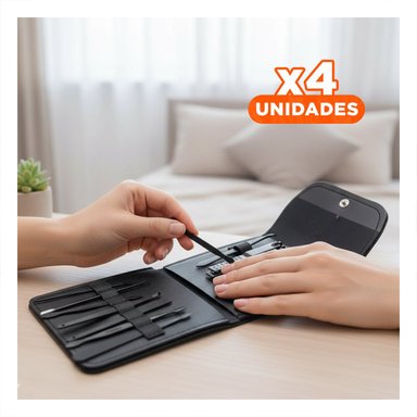 PACK4 KIT COMPACTO 12 PIEZAS MANICURE Y PEDICURE NEGRO ELEGANTE Y PRACTICO PARA CORTAUÑAS - 1