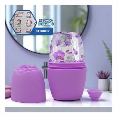 CONTENEDOR PARA RODILLO FACIAL LILA RESISTENTE Y ELEGANTE PARA USO DIARIO Y+REGALO STICKER - 1