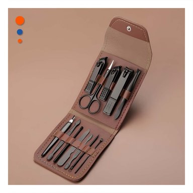 PACK4 KIT COMPACTO 12 PIEZAS MANICURE Y PEDICURE MARRON ELEGANTE Y PRACTICO PARA PINZAS - 2