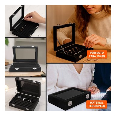 PACK6 BANDEJA FUNCIONAL DE 7 RANURAS PARA ANILLOS NEGRO CON TAPA DESLIZANTE Y+PAPEL REGALO - 3