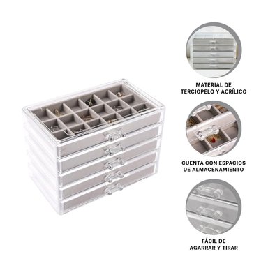 ORGANIZADOR 5 NIVELES PLOMO DE TERCIOPELO Y ACRILICO PARA COLLARES Y PULSERAS - 3