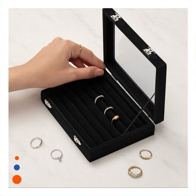 PACK6 DISPLAY ELEGANTE DE 7 RANURAS PARA ANILLOS NEGRO CON SEPARADORES Y+REGALO STICKER - 5