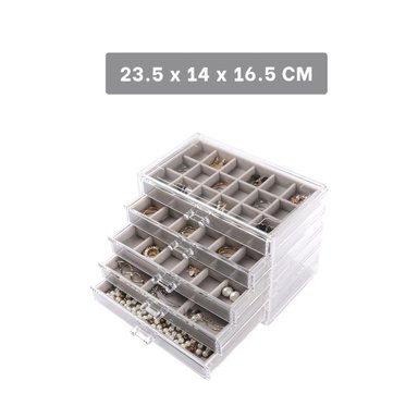 ORGANIZADOR 5 NIVELES PLOMO DE TERCIOPELO Y ACRILICO PARA GUARDAR JOYERIA SEGURA Y+POST IT - 4