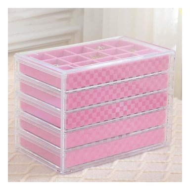 ORGANIZADOR 5 NIVELES ROSADO DE TERCIOPELO Y ACRILICO QUE CUIDA Y EXHIBE JOYAS Y+REGALO STICKER - 2