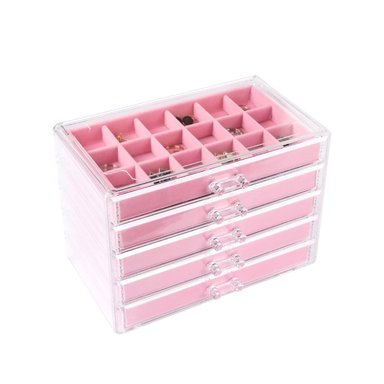 ORGANIZADOR 5 NIVELES ROSADO DE TERCIOPELO Y ACRILICO QUE CUIDA Y EXHIBE JOYAS Y+REGALO STICKER - 3