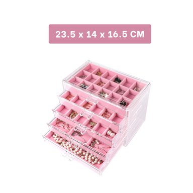 ORGANIZADOR 5 NIVELES ROSADO DE TERCIOPELO Y ACRILICO QUE CUIDA Y EXHIBE JOYAS Y+REGALO STICKER - 4