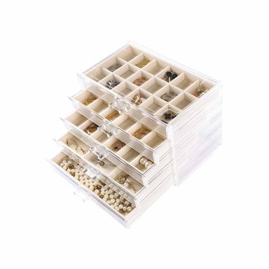 ORGANIZADOR 5 NIVELES TERCIOPELO Y ACRILICO BEIGE FACIL DE COLOCAR Y MANTENER Y+PAPEL REGALO - 1