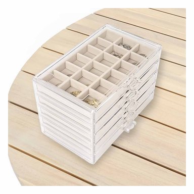 ORGANIZADOR 5 NIVELES TERCIOPELO Y ACRILICO BEIGE FACIL DE COLOCAR Y MANTENER Y+PAPEL REGALO - 3