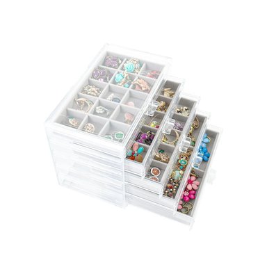 ORGANIZADOR 5 NIVELES PLOMO TERCIOPELO Y ACRILICO RESISTENTE Y COMODO PARA JOYAS Y+LIGAS REGALO - 3