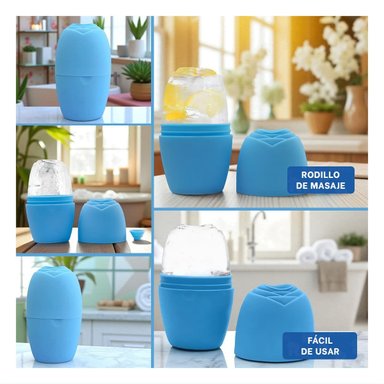 CONTENEDOR PARA RODILLO FACIAL CELESTE FUNCIONAL Y ELEGANTE PARA CUIDADO FACIAL Y+POST IT - 1