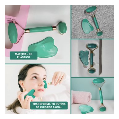 PACK2 INSTRUMENTO FACIAL SET DE 2 VERDE AGUA DE PLASTICO PARA MASAJES Y CUIDADO Y+PAPEL REGALO - 3