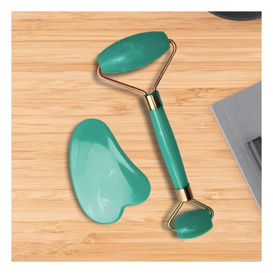 PACK2 INSTRUMENTO FACIAL SET DE 2 VERDE AGUA DE PLASTICO PARA MASAJES Y CUIDADO Y+PAPEL REGALO - 5
