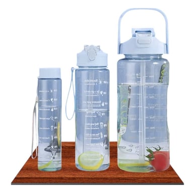 BOTELLA TRIO TRANSPARENTE AZUL CLARO RESISTENTE Y FACIL DE LIMPIAR CASA Y+REGALO STICKER - 3