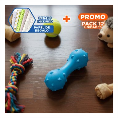 PACK12 ELEMENTO INTERACTIVO PARA PERRO CELESTE CON SUPERFICIE TEXTURIZADA Y+PAPEL REGALO - 1