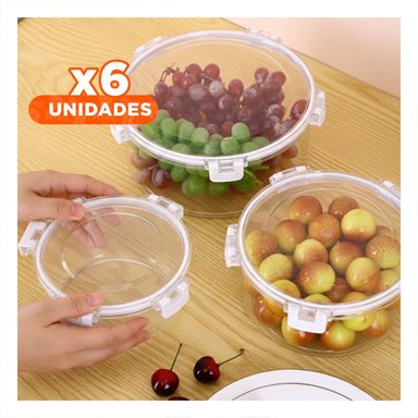 PACK6 BOWLS HERMETICOS PARA REFRIGERADORA FAMILIAR TRANSPARENTE Y+REGALO STICKER - 1