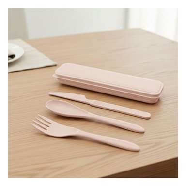 CUBIERTOS REUTILIZABLES CON ESTUCHE SET DE 3 PIEZAS ROSADO Y+LIGAS REGALO - 1