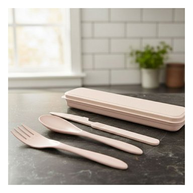 CUBIERTOS REUTILIZABLES CON ESTUCHE SET DE 3 PIEZAS ROSADO Y+LIGAS REGALO - 2