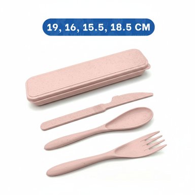 CUBIERTOS REUTILIZABLES CON ESTUCHE SET DE 3 PIEZAS ROSADO Y+LIGAS REGALO - 4