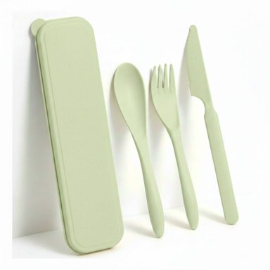 PACK12 JUEGO 3 CUBIERTOS CON ESTUCHE FUNCIONAL COMPACTO COLOR VERDE Y+REGALO STICKER - 2