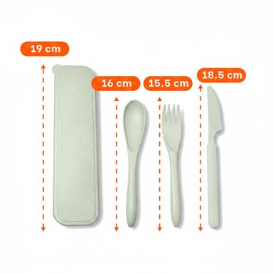 PACK12 JUEGO 3 CUBIERTOS CON ESTUCHE FUNCIONAL COMPACTO COLOR VERDE Y+REGALO STICKER - 4