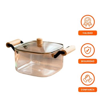 RECIPIENTE DE VIDRIO CON TAPA Y ASA DE MADERA 3500ML TRANSPARENTE - 3