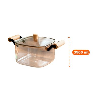 RECIPIENTE DE VIDRIO CON TAPA Y ASA DE MADERA 3500ML TRANSPARENTE - 4