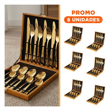 PACK6 LINEA 16 CUBIERTOS COCINA ESTILO ACTUAL DORADO - 1