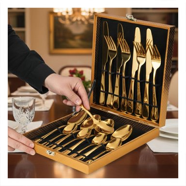 PACK6 LINEA 16 CUBIERTOS COCINA ESTILO ACTUAL DORADO - 5