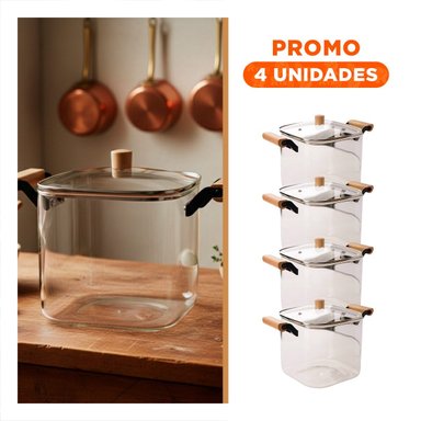 PACK4 VASIJA FUNCIONAL PARA COCINAR Y SERVIR EN MESA 5500ML TRANSPARENTE Y+REGALO STICKER - 1