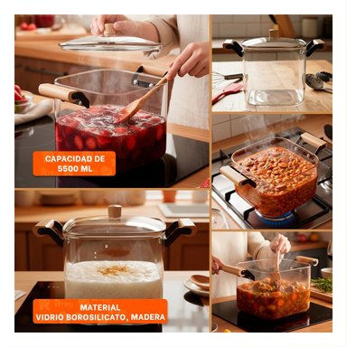 PACK4 VASIJA FUNCIONAL PARA COCINAR Y SERVIR EN MESA 5500ML TRANSPARENTE Y+REGALO STICKER - 2