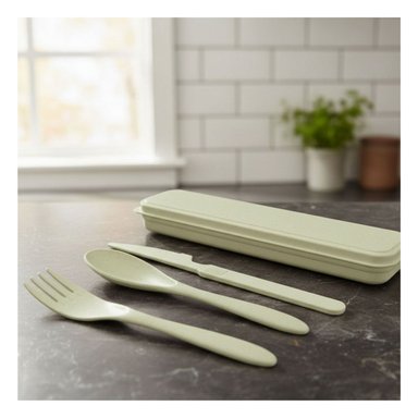 PACK4 KIT 3 CUBIERTOS PORTATILES CON ESTUCHE SEGURO Y COMPACTO VERDE - 3