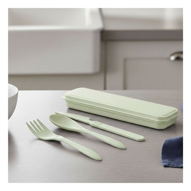 PACK4 KIT 3 CUBIERTOS PORTATILES CON ESTUCHE SEGURO Y COMPACTO VERDE - 5