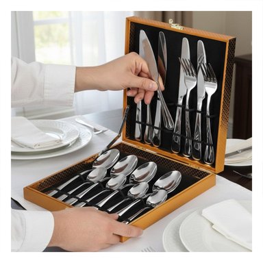 KIT DE CUBIERTOS PARA COMEDOR FAMILIAR CON CAJA PLATEADO Y+LIGAS REGALO - 2