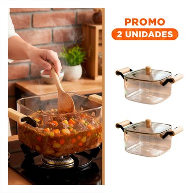 PACK2 HERVIDOR CON TAPA DE BOROSILICATO Y ASA DE MADERA 3500ML TRANSPARENTE - 1
