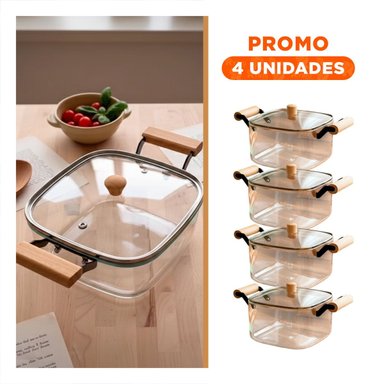 PACK4 ENVASE DE BOROSILICATO CON TAPA Y ASA DE MADERA 3500ML TRANSPARENTE Y+REGALO STICKER - 1