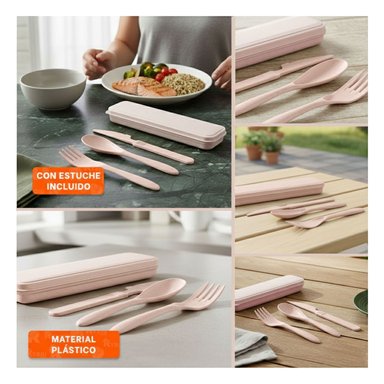 JUEGO DE 3 CUBIERTOS COMPACTOS CON ESTUCHE PORTATIL ROSADO Y+POST IT - 5