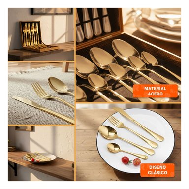 COLECCION GOURMET 16 CUBIERTOS PARA ATENCION DE INVITADOS DORADO Y+POST IT - 1