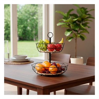 PACK2 ORGANIZADOR DE FRUTAS CIRCULAR 2 NIVELES NEGRO CON MADERA Y+PAPEL REGALO - 2