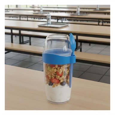 PACK2 TAZA YOGURERA 2 EN 1 CON CUBIERTO GRANDE AZUL PARA TRANSPORTE FACIL Y+PAPEL REGALO - 5