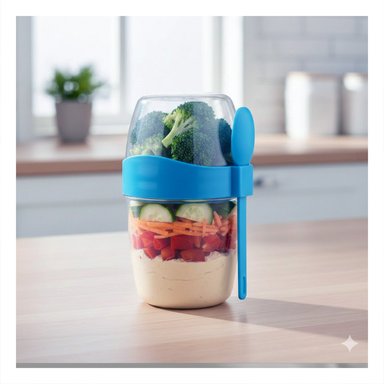 PACK4 VASO YOGUR AZUL CON CUBIERTO REUTILIZABLE PARA SNACKS Y FRUTAS Y+PAPEL REGALO - 2