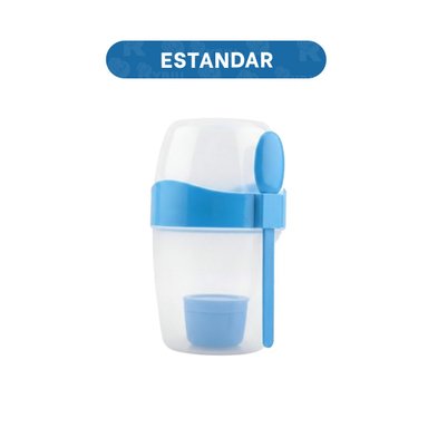 PACK4 VASO YOGUR AZUL CON CUBIERTO REUTILIZABLE PARA SNACKS Y FRUTAS Y+PAPEL REGALO - 4