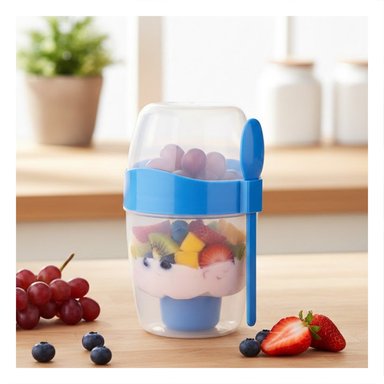 PACK4 VASO YOGUR AZUL CON CUBIERTO REUTILIZABLE PARA SNACKS Y FRUTAS Y+PAPEL REGALO - 5