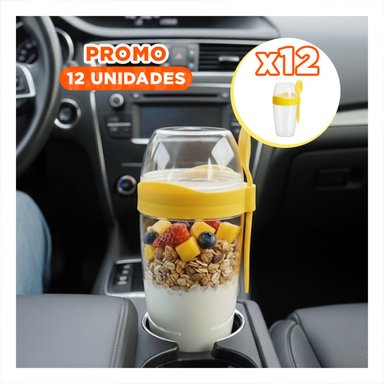 PACK12 ENVASE YOGURERO CON CUBIERTO GRANDE AMARILLO 2 EN 1 PARA CADA DIA - 1