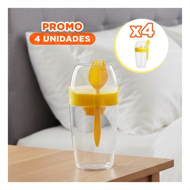 PACK4 CONTENEDOR YOGURERO 2 EN 1 CON CUBIERTO GRANDE AMARILLO PARA ESTILO DE VIDA ACTIVO - 1